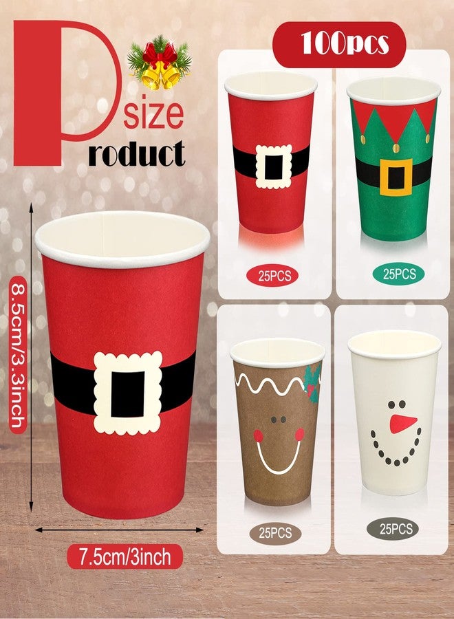 Funtery 100 Pieces Christmas Paper Cups Xmas Disposable Coffee Cups Snowflake Santa Snowman Elk Lights Christmas 9 Ounce Drinking Tea Paper for Daily Use Holiday (Bright Style) - Image 3